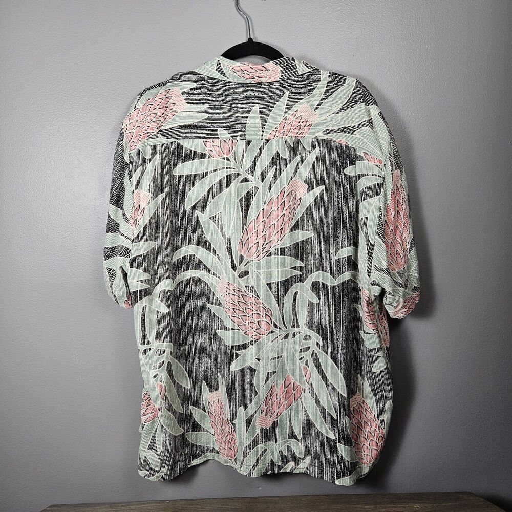 Roundtree & Yorke Caribbean Shirt Black Protea Short Sleeve Silk Blend Men's XL - Picture 2 of 6